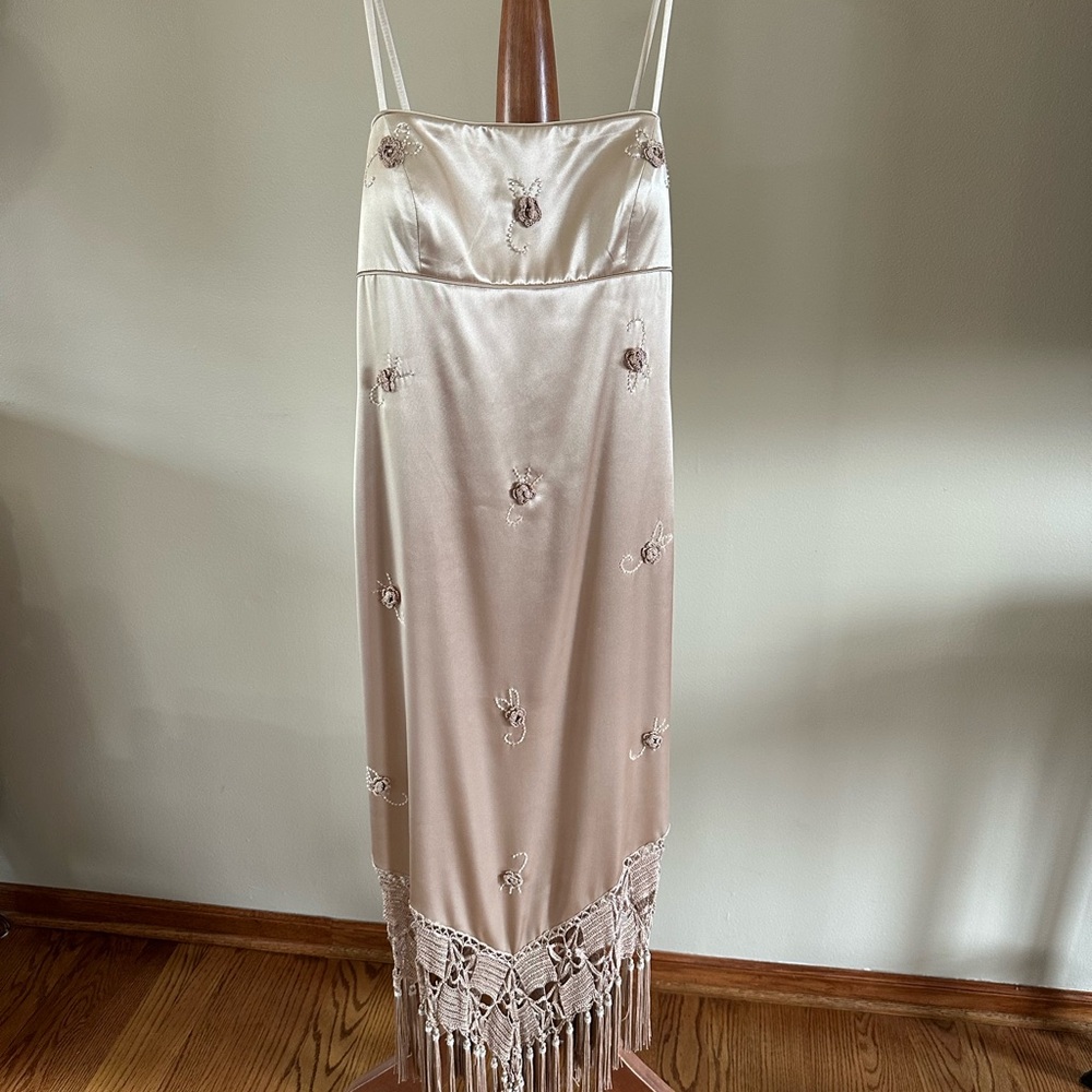 Cache Cream Slip Dress with Embroidery